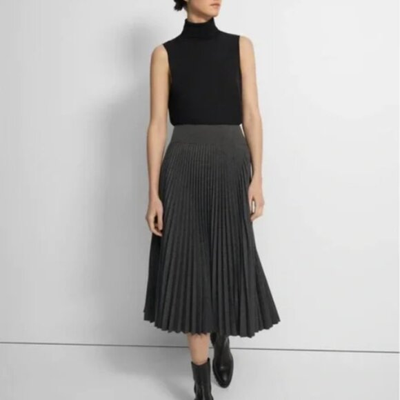 LOFT The Pleated Midi Skirt in Dark Grey 16P - Picture 1 of 4